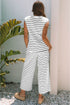 Striped Padded Shoulder Muscle Tee And Wide Leg Pants Lounge Set